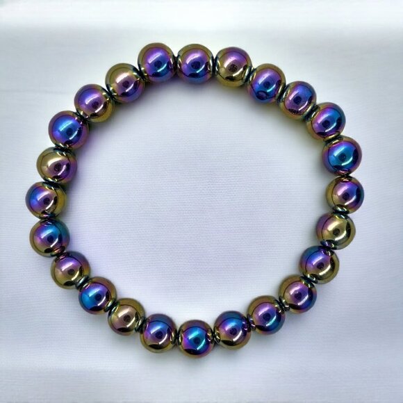 Rainbow Hematite Stretch Bracelet | Handmade - Picture 3 of 5